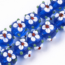 Dodger Blue Handmade Lampwork Beads Strands, Flower, Dodger Blue, 11~12x11~12x10mm, Hole: 1.5mm, about 45pcs/strand, 17.72 inch(45cm)