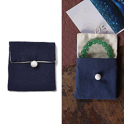 Prussian Blue Burlap Packing Button Pouches Bags, for Jewelry Packaging, Rectangle, Prussian Blue, 9.3x8.5x0.8~1.45cm