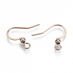 Rose Gold 304 Stainless Steel Earring Hooks, Ear Wire, with Horizontal Loop, Cadmium Free & Nickel Free & Lead Free, Rose Gold, 15~17x18~19mm, Hole: 2mm, 21 Gauge, Pin: 0.7mm