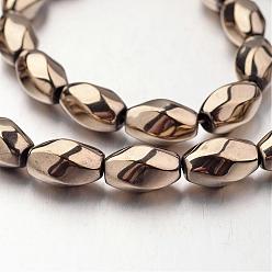 Antique Bronze Plated Electroplate Non-magnetic Synthetic Hematite Beads Strands, Twisted Oval, Antique Bronze Plated, 12x8~9mm, Hole: 1mm, about 33pcs/strand, 15.7 inch
