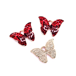Rouge Pendentifs en émail , charmes de papillon, or et de lumière, rouge, 21x15mm