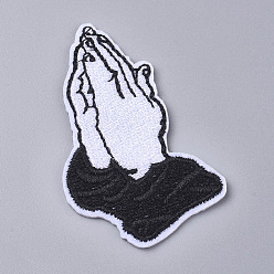 White Computerized Embroidery Cloth Iron on/Sew on Patches, Costume Accessories, Praying Hands, White, 60x38x1.7mm