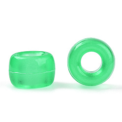 Verde Primavera Perlas de plástico transparentes y luminosas, esmerilado, brillan en la oscuridad, barril, primavera verde, 9x6 mm, agujero: 3.8 mm, Sobre 1900 unidades / 500 g