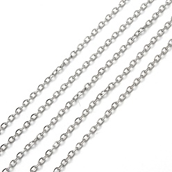 Stainless Steel Color 304 Stainless Steel Cable Chains, Soldered, Flat Oval, with Spool, Stainless Steel Color, 1.5x1.2mm