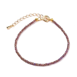 Rosy Brown Faceted Electroplate Glass Beaded Bracelets, with Golden Plated Brass Spring Ring Clasps, Rondelle, Rosy Brown, 7-1/2 inch(19cm)