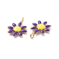 Indigo Ion Plating(IP) 304 Stainless Steel Charms, with Enamel, Golden, Flower, Indigo, 10x7.5x2mm, Hole: 1mm