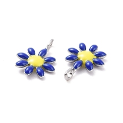 Blue 304 Stainless Steel Charms, with Enamel, Stainless Steel Color, Flower, Blue, 10x7.5x2mm, Hole: 1mm