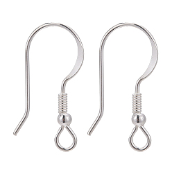 Silver 925 Sterling Silver Earring Hooks, Silver, 18x17~19mm, Hole: 2mm, 22 Gauge, Pin: 0.6mm