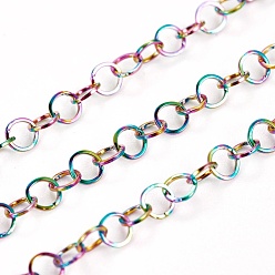 Rainbow Color Ion Plating(IP) 304 Stainless Steel Rolo Chains, Belcher Chain, Soldered, with Spool, Rainbow Color, 3x0.6mm, about 32.8 Feet(10m)/roll