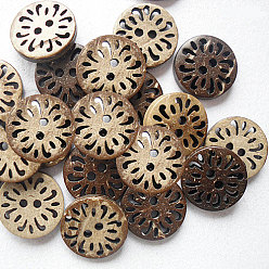 BurlyWood Round Carved 2-hole Basic Sewing Button, Coconut Button, BurlyWood, about 13mm in diameter, about 100pcs/bag