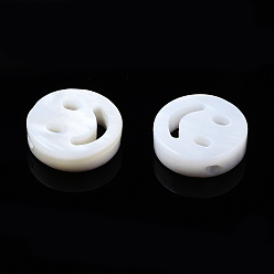 Creamy White Natural Freshwater Shell Beads, Flat Round with Smiling Face, Creamy White, 8x2.5mm, Hole: 0.8mm