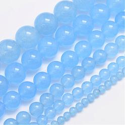 Light Sky Blue Natural & Dyed Malaysia Jade Bead Strands, Round, Light Sky Blue, 6mm, Hole: 0.8mm, about 64pcs/strand, 15 inch