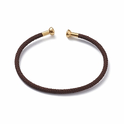 Brown Braided Carbon Steel Wire Bracelet Making, with Golden Plated Brass End Caps, Brown, 0.25cm, Inner Diameter: 2-3/8 inch(6.1cm)