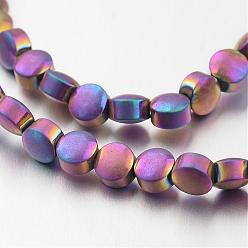Multi-color Plated Electroplate Non-magnetic Synthetic Hematite Bead Strands, Frosted, Flat Round, Multi-color Plated, 4x3mm, Hole: 1mm, about 100pcs/strand, 15.7 inch