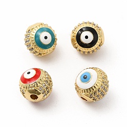 Couleur Mélangete Micro en laiton pavent des perles cubes de zircone, avec l'émail mauvais œil, ronde, or, couleur mixte, 10mm, Trou: 2mm