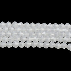White Imitation Jade Glass Beads Strands, Faceted, Bicone, White, 4x4mm, Hole: 0.8mm, about 87~98pcs/strand, 12.76~14.61 inch(32.4~37.1cm)