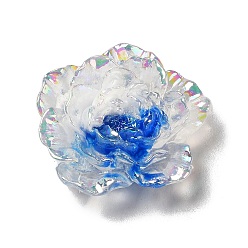 Azul Cabochons de la resina transparente, flor, color de ab chapado, azul, 29~31x29~31x11 mm