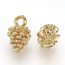 Real 18K Gold Plated Brass Charms, Pine Cone, Nickel Free, Real 18K Gold Plated, 12x8mm, Hole: 2mm