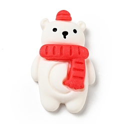 Blanco Cabujones navideños opacos de resina, oso con bufanda roja, blanco, 26.5x17x6.5 mm