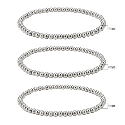 Couleur Acier Inoxydable 304 ensemble de bracelets extensibles en acier inoxydable pour hommes femmes, bracelets chaîne boule, couleur inox, diamètre intérieur: 2-1/8 pouce (5.5 cm), 3 pièces / kit