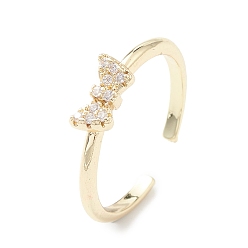 Настоящее золото 18K Открытое кольцо-манжета с бабочкой из прозрачного кубического циркония, украшения из латуни для женщин, реальный 18 k позолоченный, внутренний диаметр: 18 мм