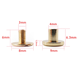 Golden Brass Rivets, with Iron Screw, for Purse Handbag Shoes Leather Craft Clothes Belt Bookbinding, Round, Golden, 0.9x0.65cm