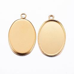 Golden Ion Plating(IP) 304 Stainless Steel Pendant Cabochon Settings, Plain Edge Bezel Cups, Oval, Golden, Tray: 18x13mm, 22x14x1.5mm, Hole: 1.5mm