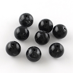 Noir Pierres gemmes d'imitation acrylique, ronde, noir, 10mm, trou: 2 mm, environ 925 pcs / 500 g