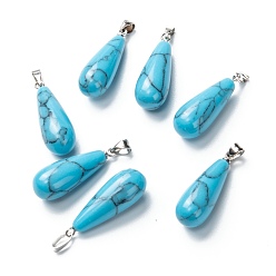 Howlite Synthetic Howlite Pendants, with Platinum Brass Findings, Teardrop, Dyed, 26.5~29x10mm, Hole: 2.5~3.5x4~6mm