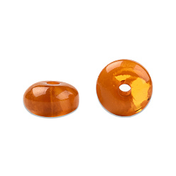 Orange Foncé Perles en résine, ambre d'imitation, plat rond, orange foncé, 8x4.5mm, Trou: 1.6~1.8mm