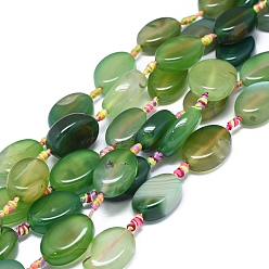 Yellow Green Natural Banded Agate/Striped Agate Beads Strands, Dyed & Heated, Oval, Yellow Green, 23~26x16~19x5~10mm, Hole: 1.6mm, about 12~13pcs/Strand, 15.4 inch(39cm)