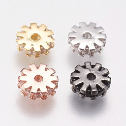 Mixed Color Brass Micro Pave Cubic Zirconia Beads, Gear, Mixed Color, 6.5x2.5mm, Hole: 1mm