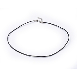 Black Jewelry Necklace Cord, PVC Cord, Black, Platinum Color Iron Clasp and adjustable chain, about 2mm thick, 16 inch