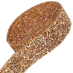 Gold Glitter Resin Hotfix Rhinestone(Hot Melt Adhesive On The Back), Rhinestone Trimming, Costume Accessories, Gold, 30x2.5mm, 3yard/roll