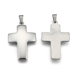 Stainless Steel Color Cross 304 Stainless Steel Surface Pendants, Stainless Steel Color, 36x24x4mm, Hole: 5x9mm