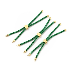 Green Half Finished Twisted Milan Rope Slider Bracelets, with Rack Plating Brass Cord Ends & Open Loop, Cadmium Free & Lead Free, for Connector Charm Bracelet Making, Golden, Green, 222~230x3mm