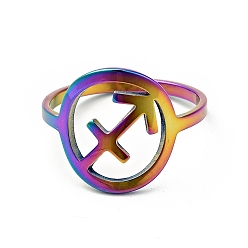 Rainbow Color Ion Plating(IP) 201 Stainless Steel Constellations Sagittarius Finger Ring for Women, Rainbow Color, US Size 6 1/2(16.9mm)