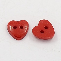 Темно-Красный Акриловые кнопки "сердце", пластиковые швейные пуговицы для дизайна костюма, 2-луночное, окрашенные, темно-красный, 14x14x3 мм, отверстие : 1 мм