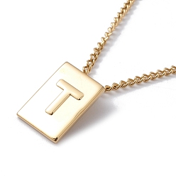 Letter T Titanium Steel Initial Letter Rectangle Pendant Necklace for Men Women, Golden, Letter.T, 18.11~18.5 inch(46~47cm)