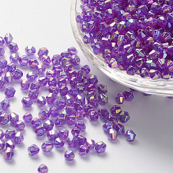 Pourpre Perles acryliques transparentes écologiques plaquées couleur bicône ab, pourpre, 4x4mm, Trou: 1mm, environ16600 pcs / 500 g
