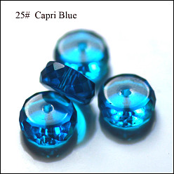 Dodger Blue Imitation Austrian Crystal Beads, Grade AAA, Faceted, Flat Round, Dodger Blue, 8x3.5mm, Hole: 0.9~1mm