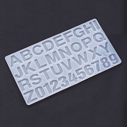 Blanc Conception de chiffres et de lettres moules en silicone, moules de résine, pour la résine UV, fabrication de bijoux en résine époxy, blanc, 360x194x10mm