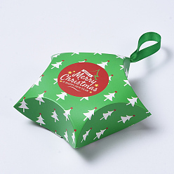 Vert Coffrets cadeaux de noël en forme d'étoile, avec ruban, sacs d'emballage cadeau, pour cadeaux bonbons cookies, verte, 12x12x4.05 cm