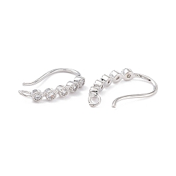 Real Platinum Plated Rack Plating Brass Micro Pave Cubic Zirconia Earring Hooks, with Horizontal Loop, Long-Lasting Plated, Real Platinum Plated, 15x16x2mm, Hole: 1.4mm, 21 Gauge, Pin: 0.7mm