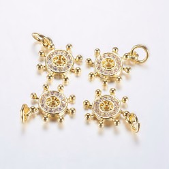 Real 18K Gold Plated Long-Lasting Plated Brass Micro Pave Cubic Zirconia Charms, Helm, Real 18K Gold Plated, 14x12x1.5mm, Hole: 3mm