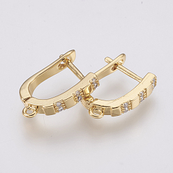 Golden Brass Micro Pave Cubic Zirconia Hoop Earring Findings with Latch Back Closure, Golden, 18x3x12.5mm, Hole: 1.2mm, Pin: 1.2mm