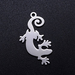Stainless Steel Color 201 Stainless Steel Pendants, Lizard, Stainless Steel Color, 25x13x1mm, Hole: 1.4mm