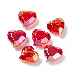 Rouge Perles européennes acryliques transparentes, perle avec trou grande, coeur à facettes, rouge, 22x23x12.5mm, Trou: 4.5mm