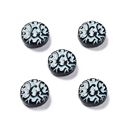 Pale Turquoise Black Opaque Acrylic Beads, Metal Enlaced, Flat Round, Pale Turquoise, 14x5.5mm, Hole: 1.5mm, about 690pcs/500g