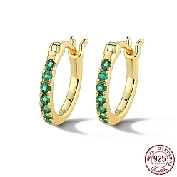 Green 925 Sterling Silver Hoop Earring for Women, Real 18K Gold Plated, Green, 12mm